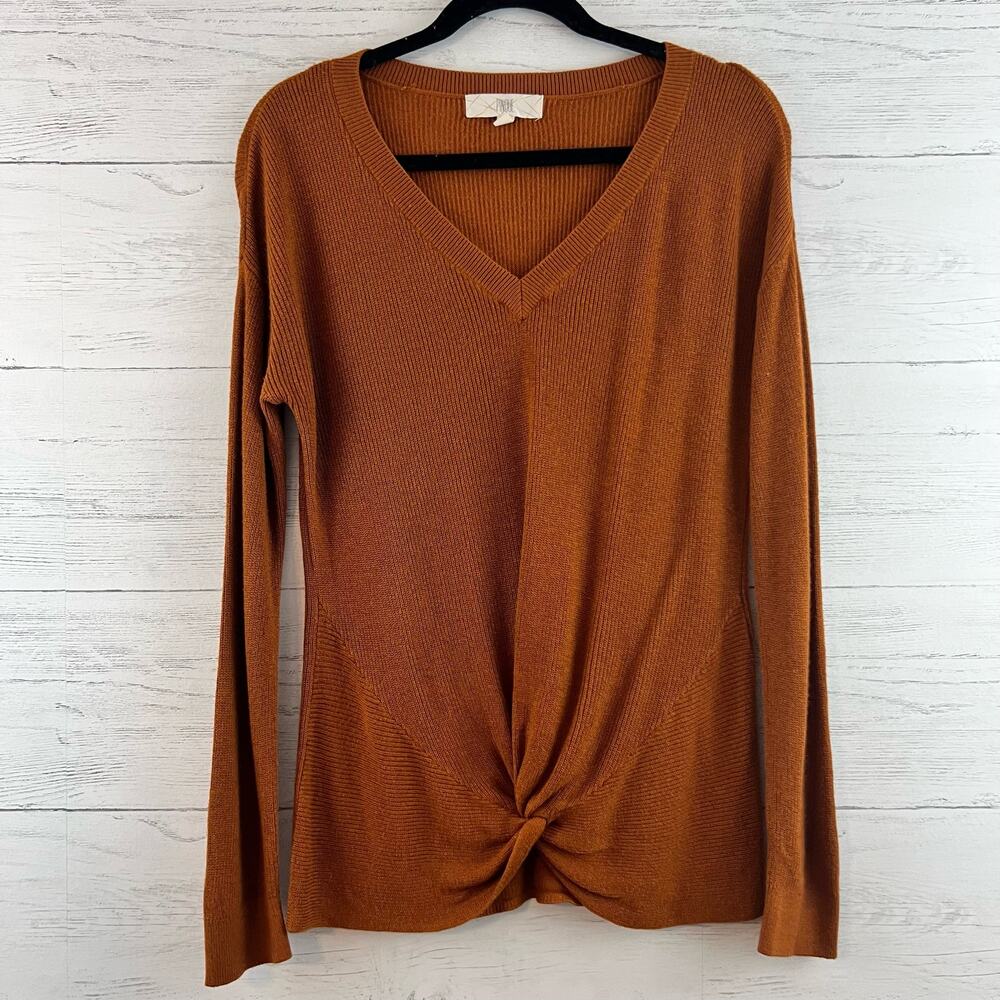 Pinque Rust Long Sleeve Ribbed Twist Front Top Size S